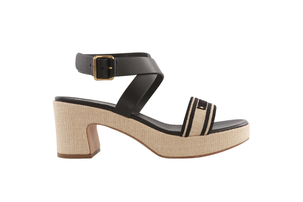 BLACK DWAY RAFFIA PLATFORM SANDALS
