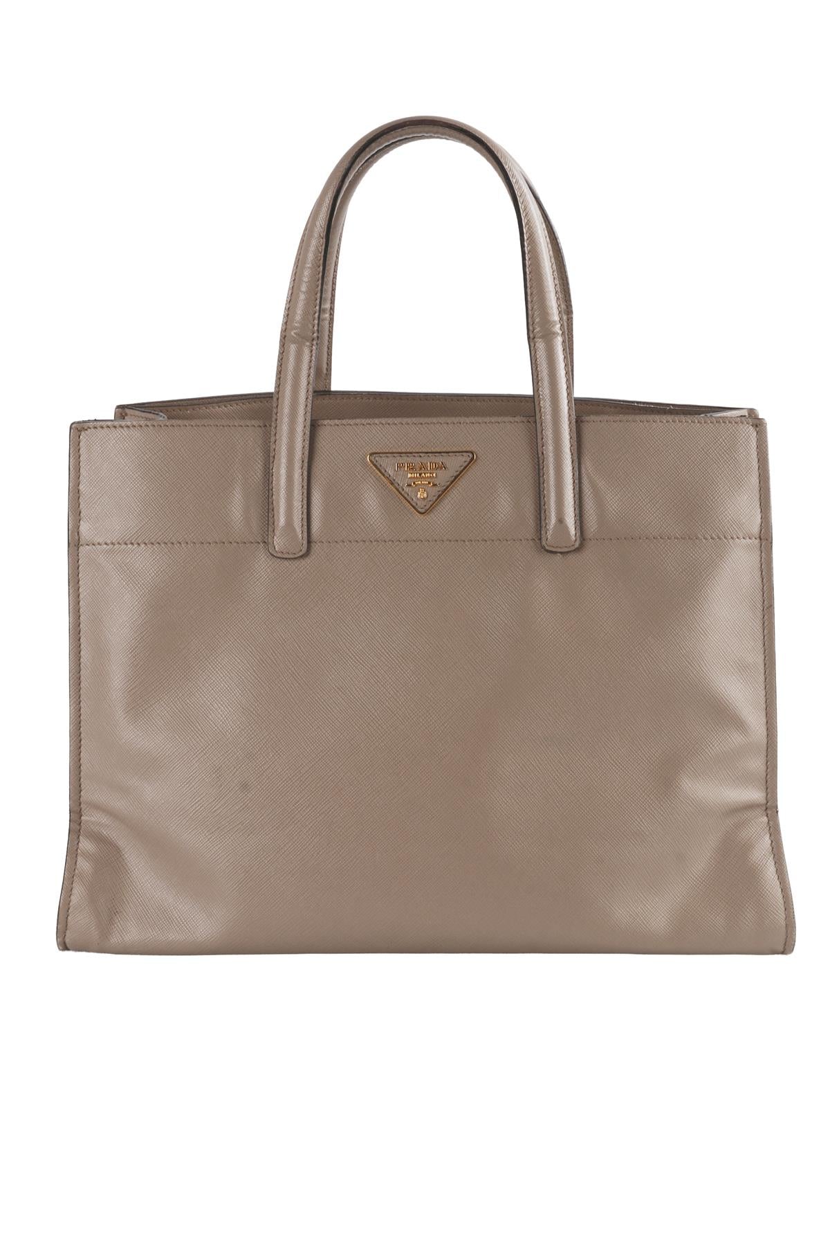 PRADA GREY SOFT TRIPLE POCKET SAFFIANO LEATHER TOTE BAG
