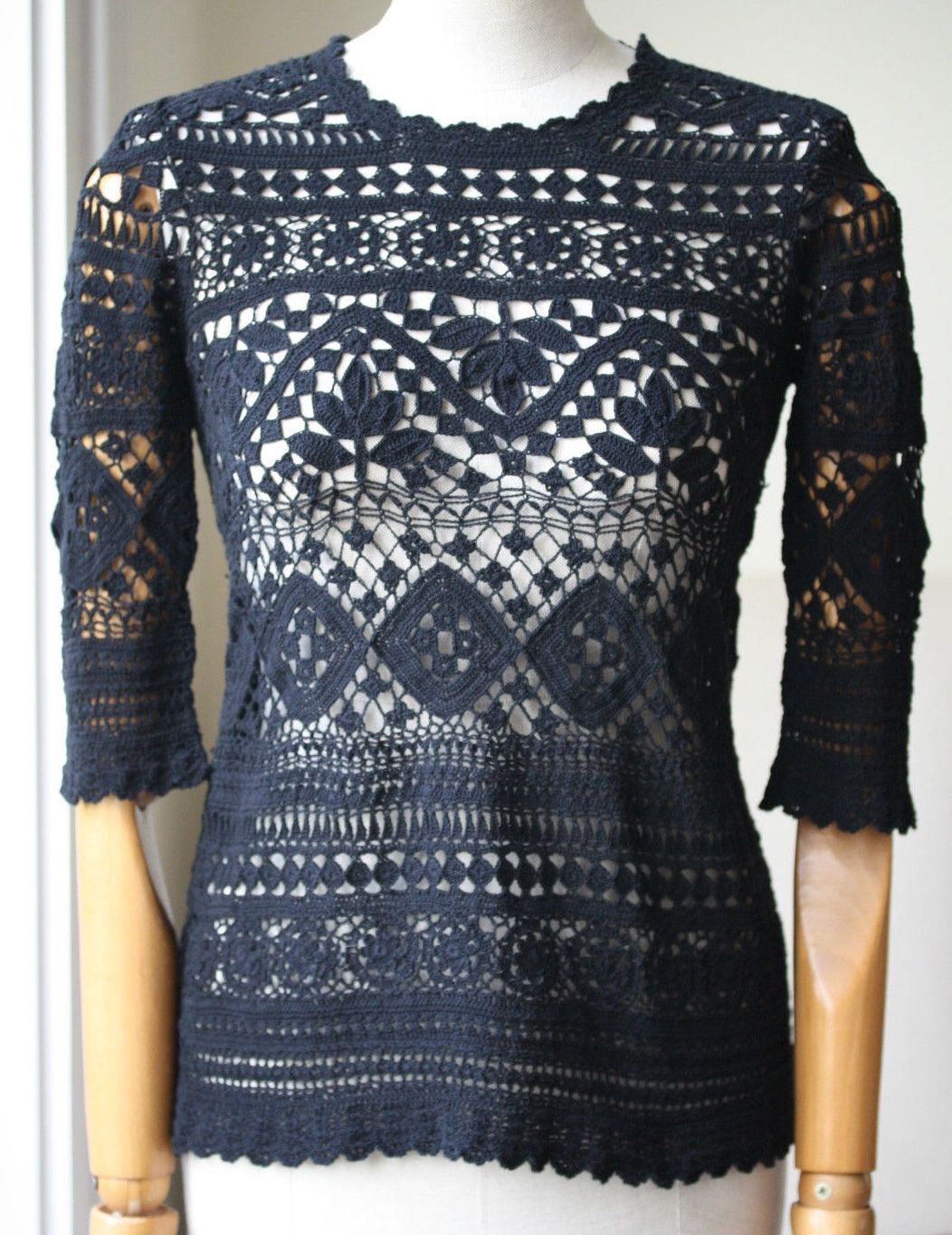 ISABEL MARANT BLACK VIENNA CROCHET TOP FR 40 UK 8/10