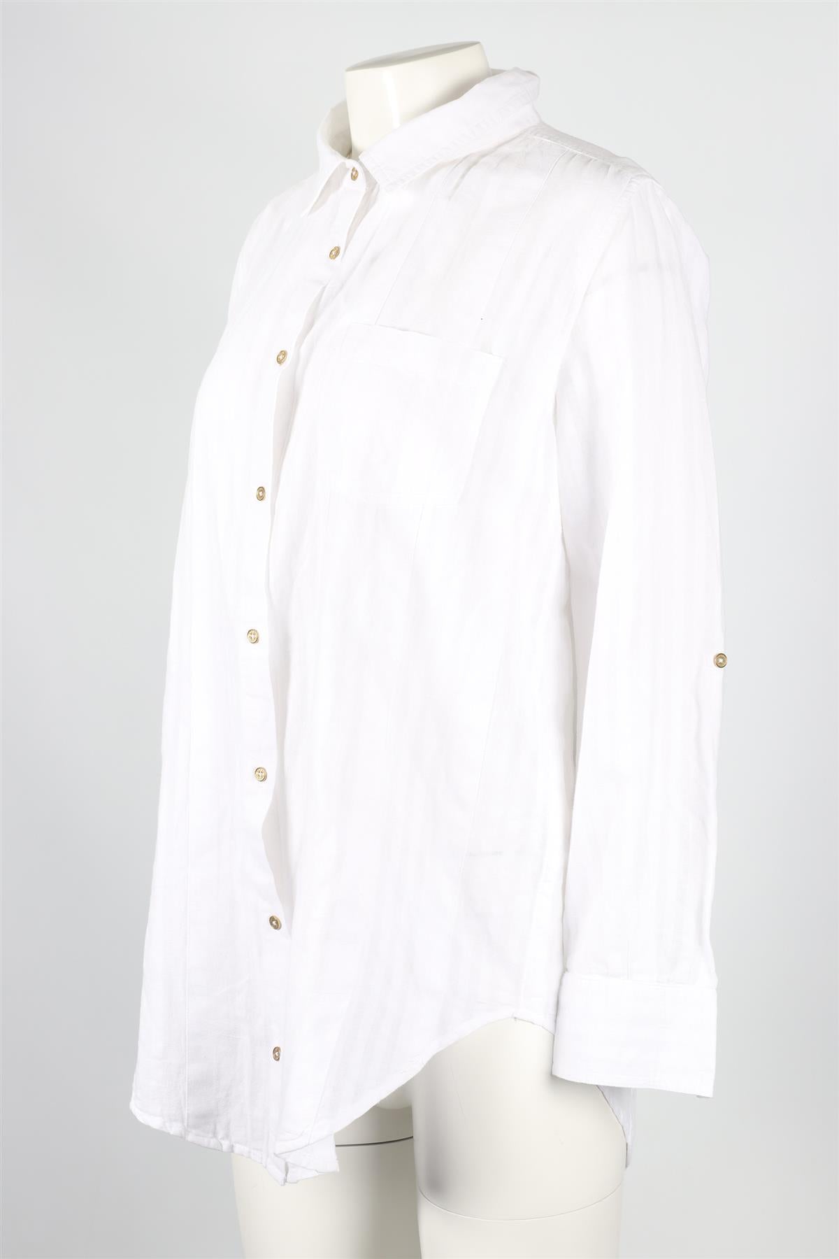 SOLID & STRIPED WHITE COTTON BLEND SHIRT MEDIUM