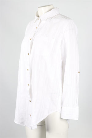 SOLID & STRIPED WHITE COTTON BLEND SHIRT MEDIUM