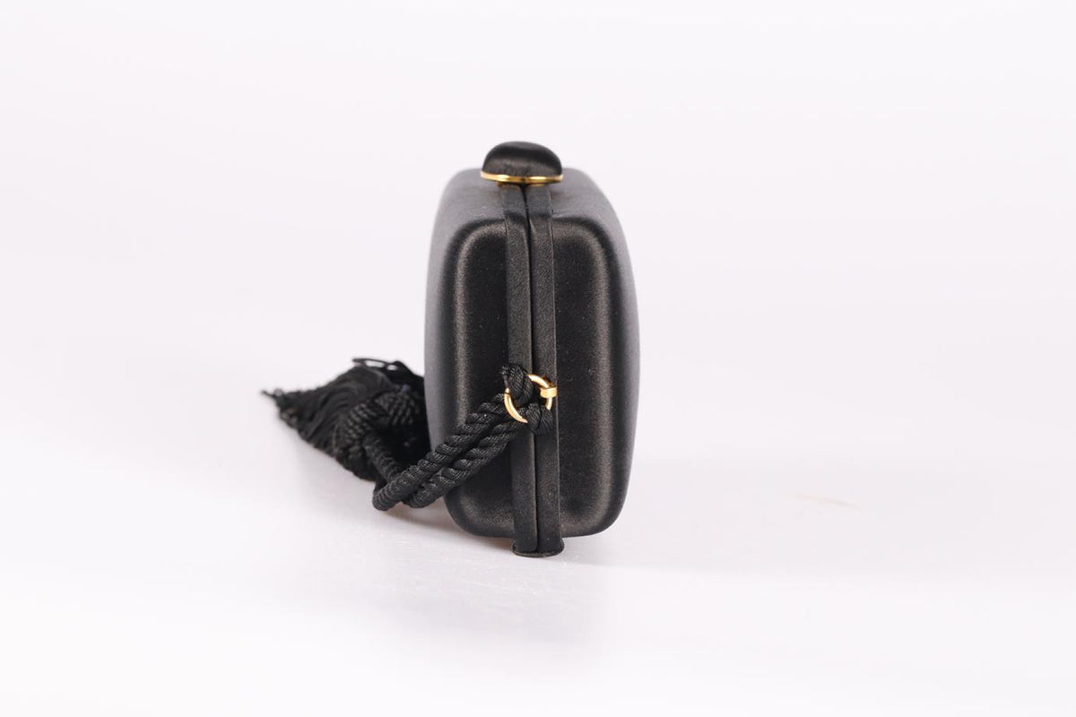 ASPREY TASSELED SATIN AND GOLD TONE CLUTCH