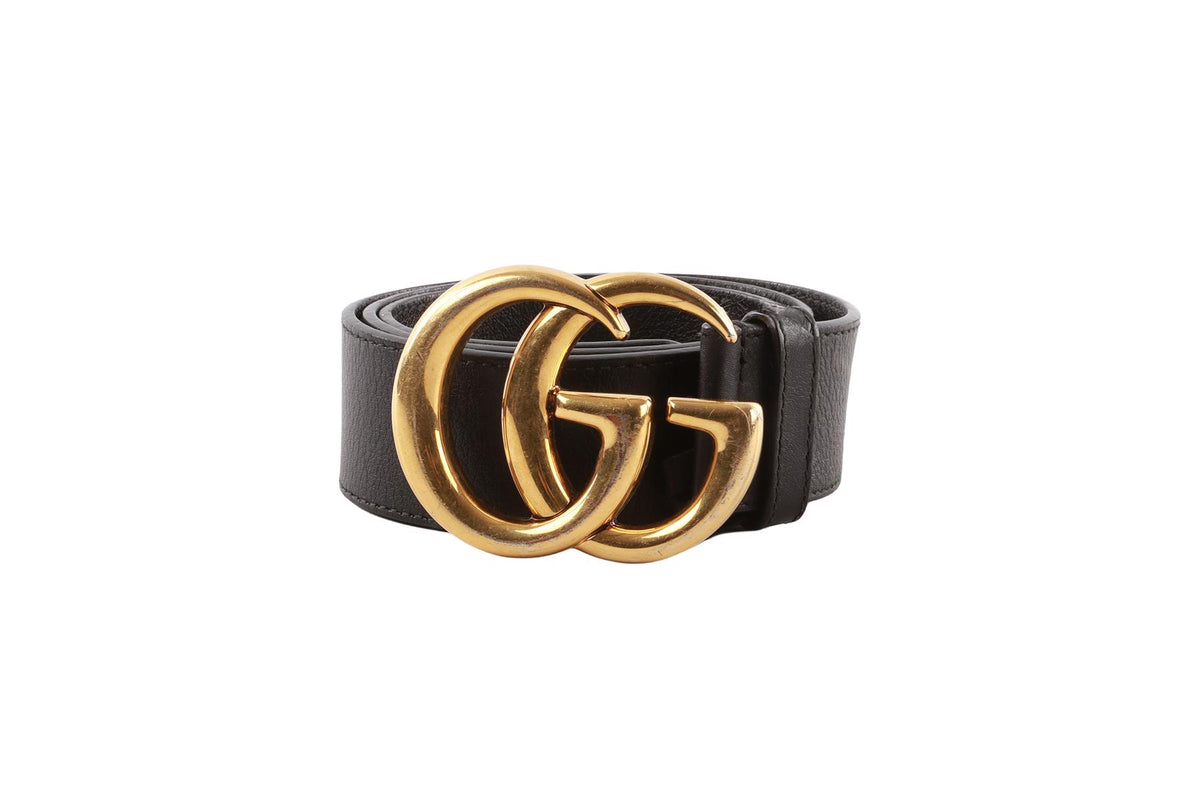 BLACK GG LEATHER WAIST BELT