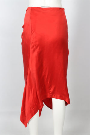 PREEN BY THORNTON BREGAZZI RED SILK MIDI SKIRT SMALL