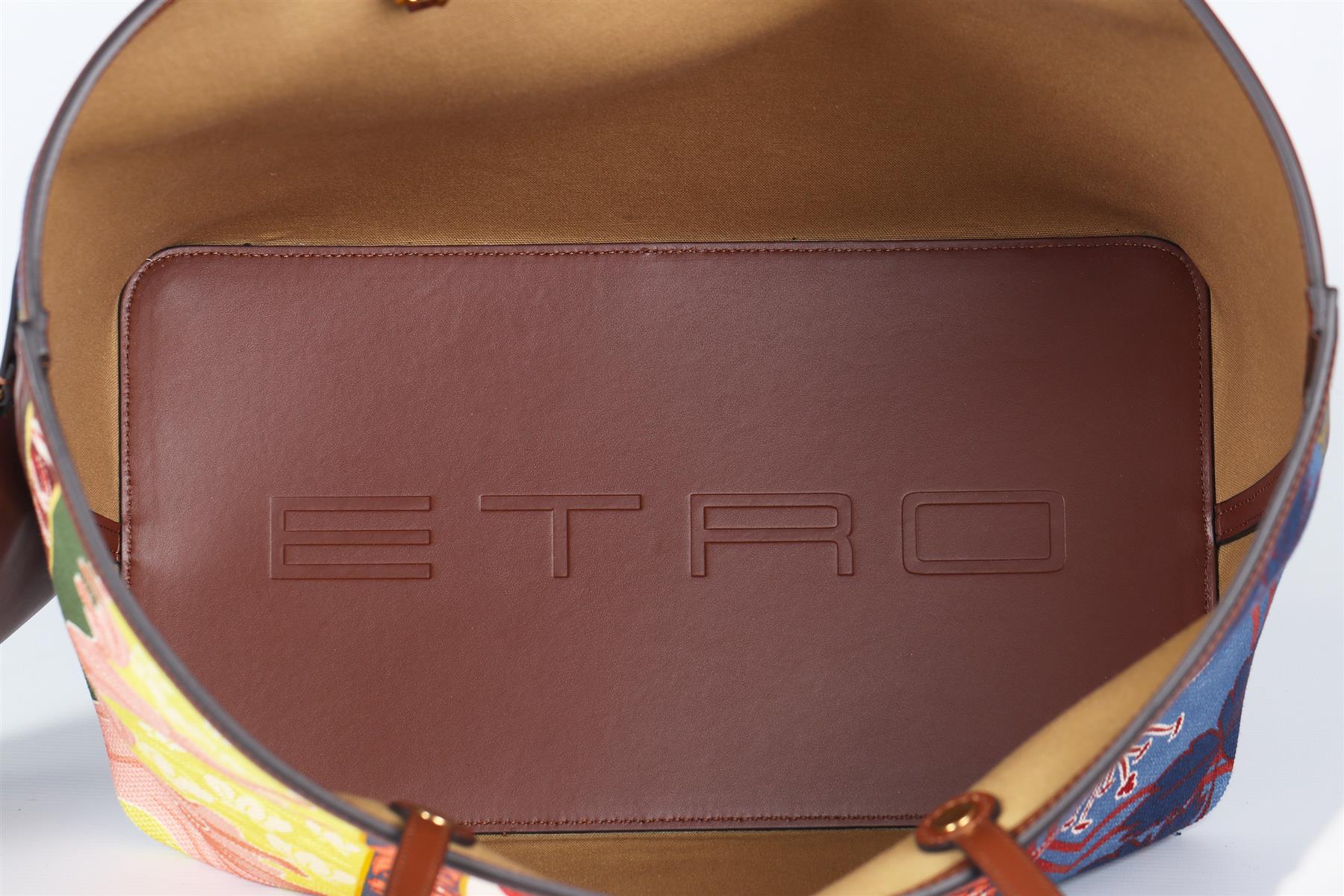 ETRO MULTICOLOURED COFFA LARGE CANVAS AND LEATHER TOTE BAG