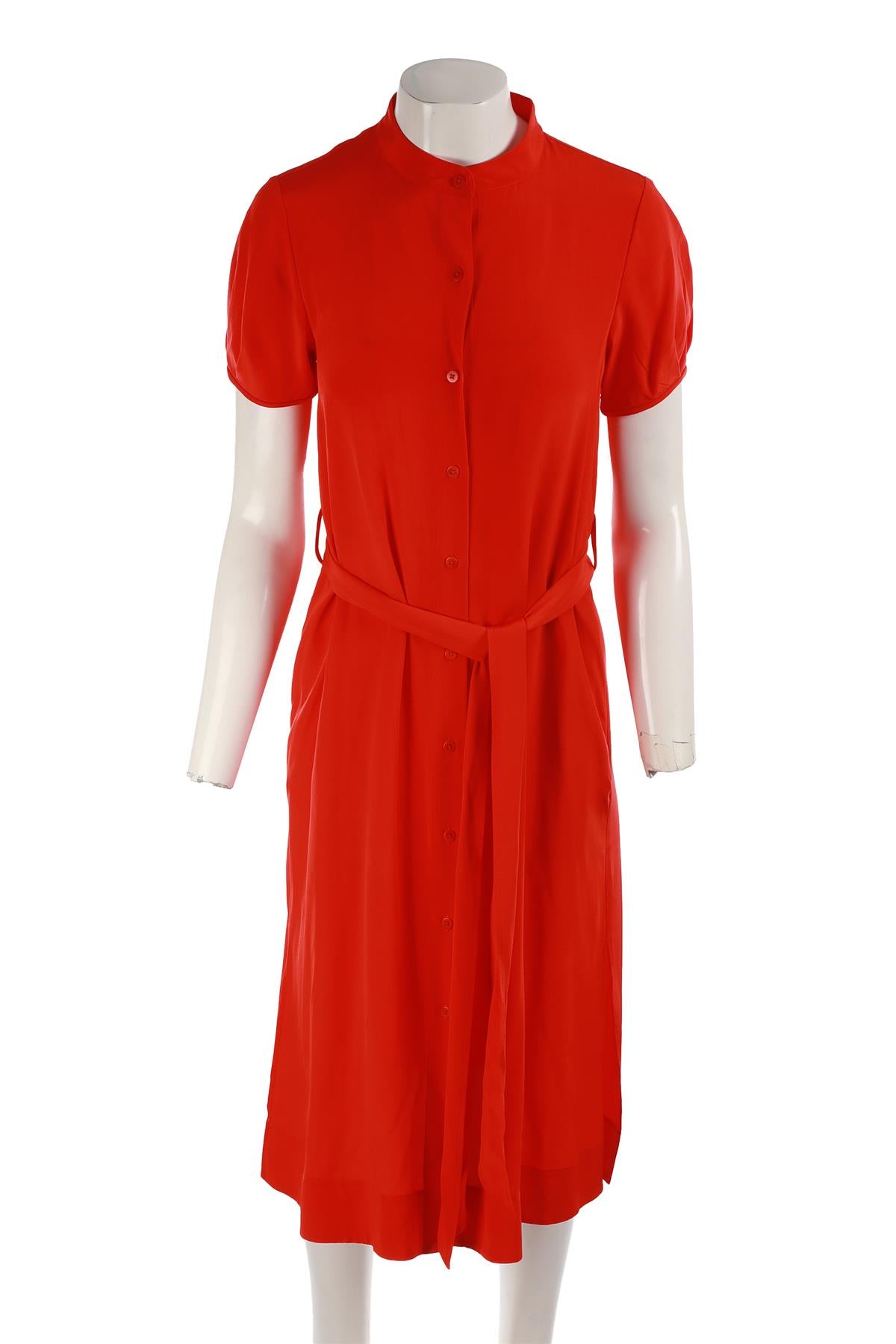 DIANE VON FURSTENBERG RED SILK MIDI DRESS XSMALL