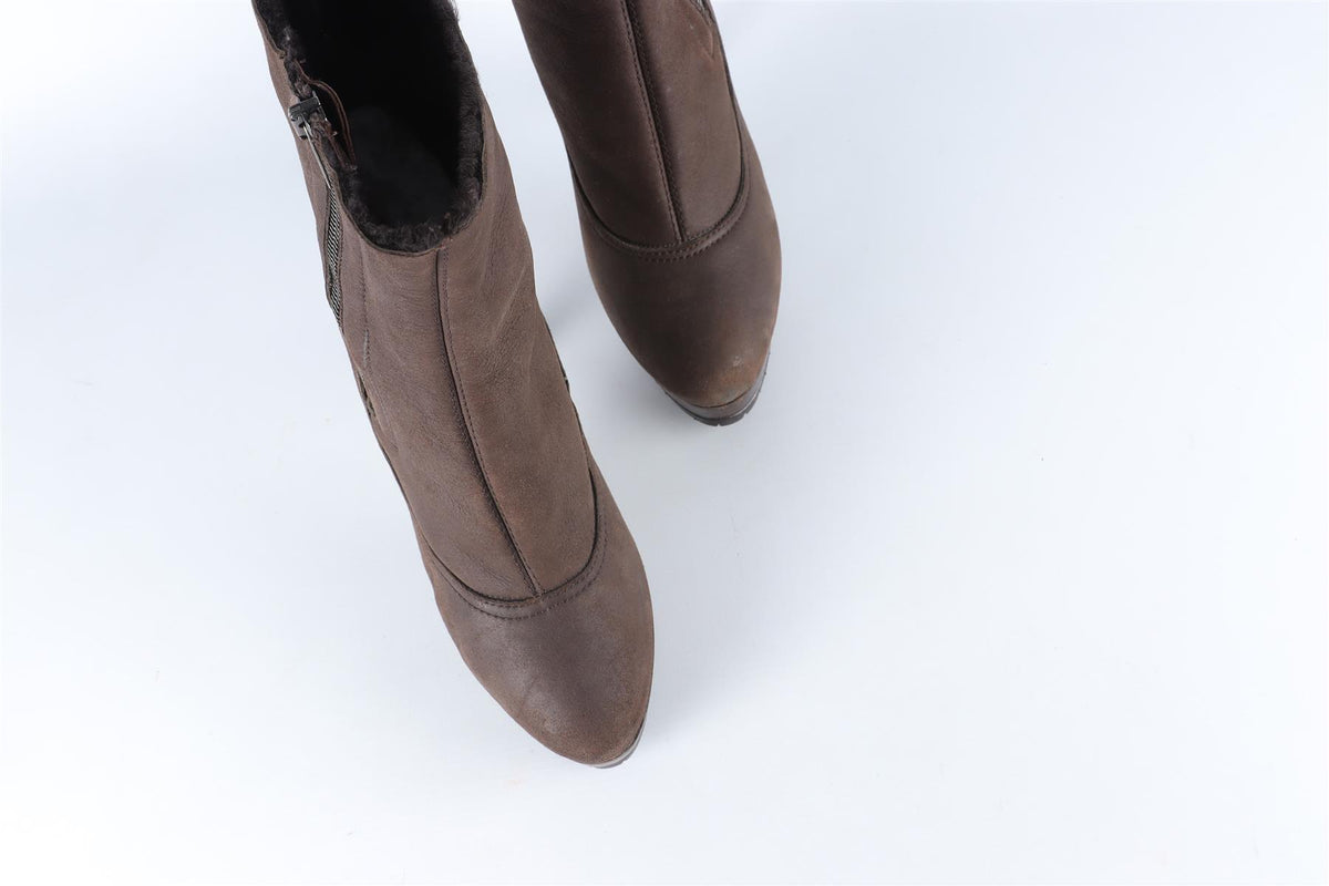JIMMY CHOO BROWN SHEARLING AND SUEDE ANKLE BOOTS EU 38.5 UK 5.5 US 8.5