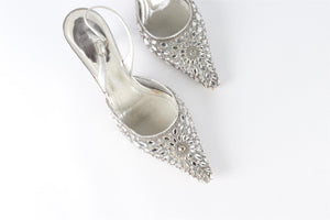 RENÉ CAOVILLA SILVER LEATHER SLINGBACK PUMPS EU 37 UK 4 US 7