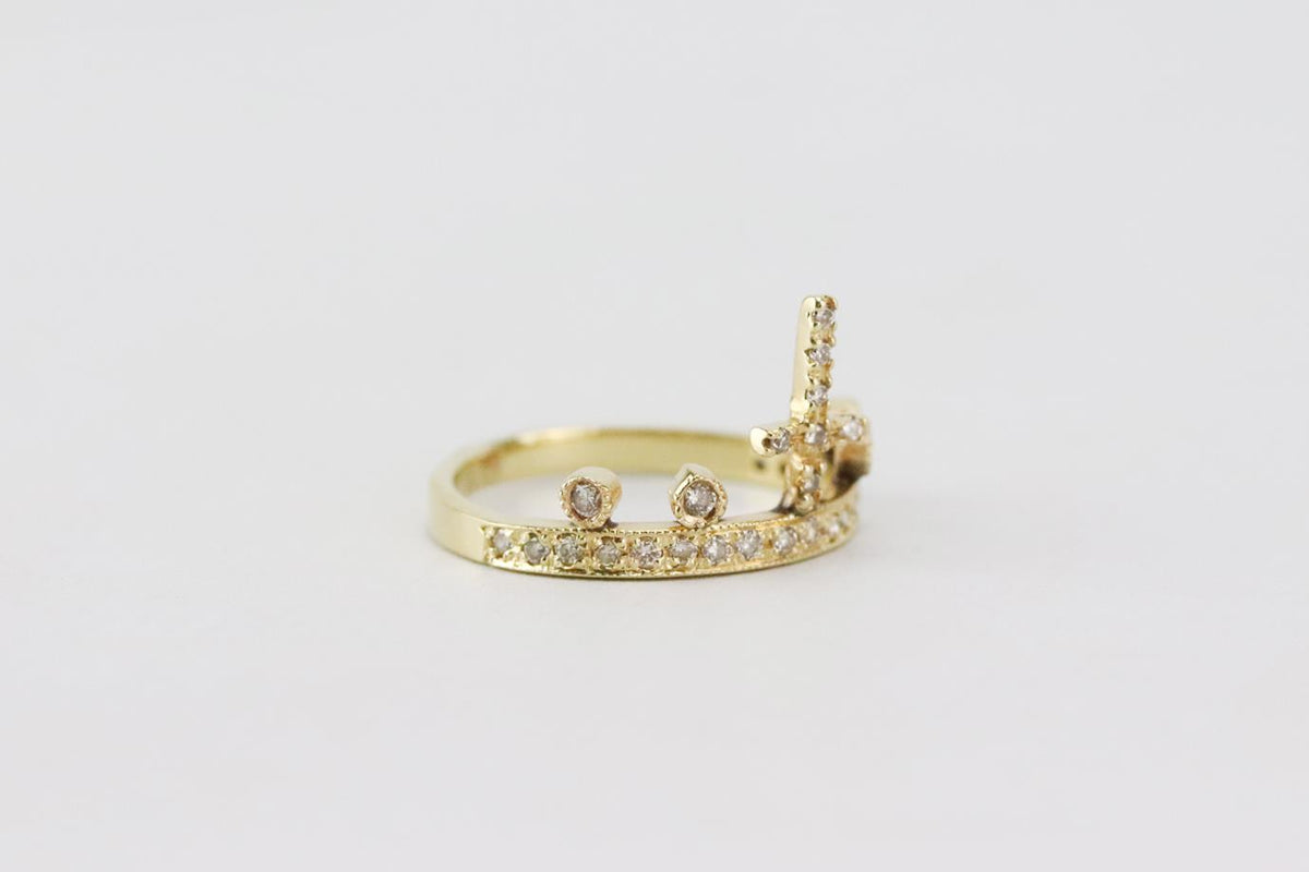 JACQUIE AICHE 14K YELLOW GOLD CROSS CROWN STACK RING 15 MM