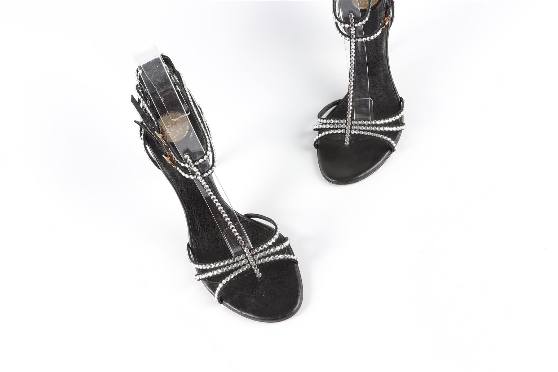 VERSACE BLACK CRYSTAL AND SUEDE SANDALS EU 38 UK 5 US 8