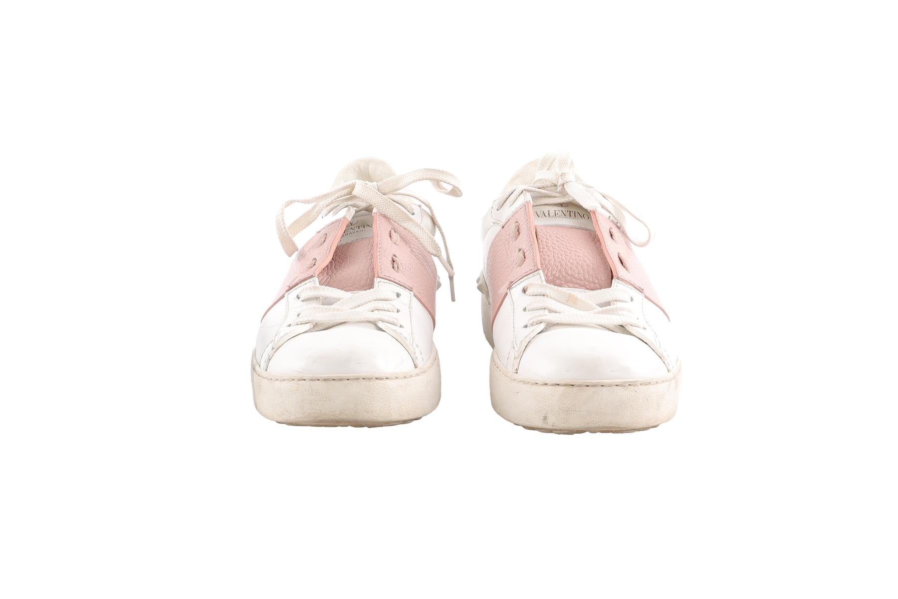 VALENTINO GARAVANI WHITE OPEN LEATHER SNEAKERS EU 38