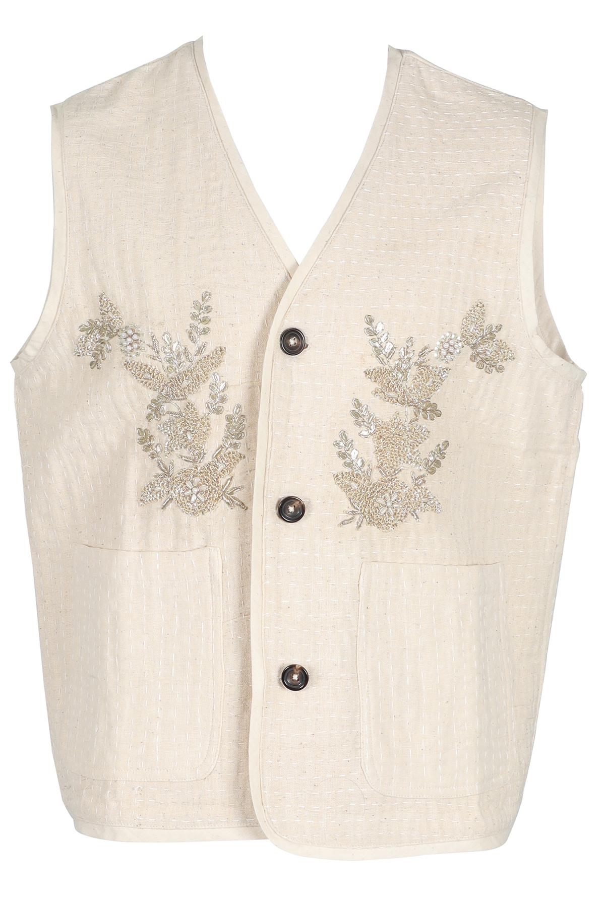 KARTIK RESEARCH CREAM MEN'S COTTON VEST SMALL