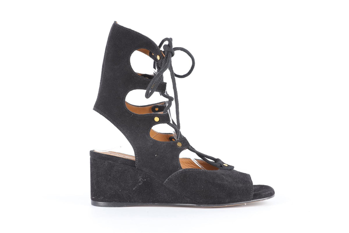 CHLOÉ BLACK SUEDE WEDGE SANDALS EU 38 UK 5 US 8