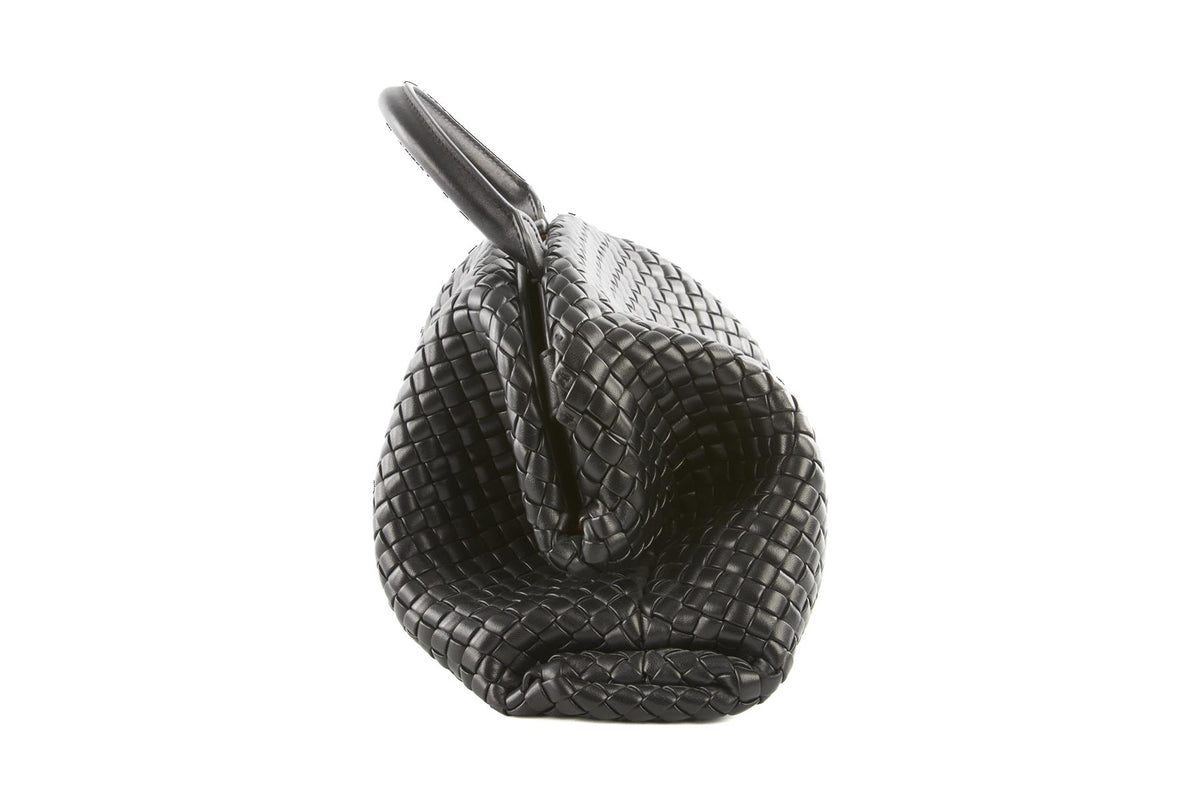 BOTTEGA VENETA BLACK HANDLE MEDIUM INTRECCIATO LEATHER TOTE BAG