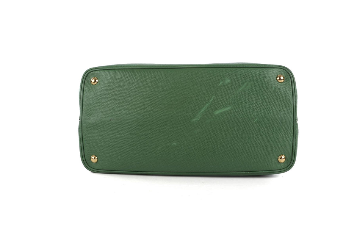 PRADA GREEN DOUBLE MEDIUM SAFFIANO LEATHER TOTE BAG