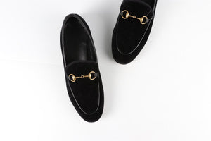 GUCCI BLACK JORDAAN VELVET LOAFERS EU 37 UK 4 US 7