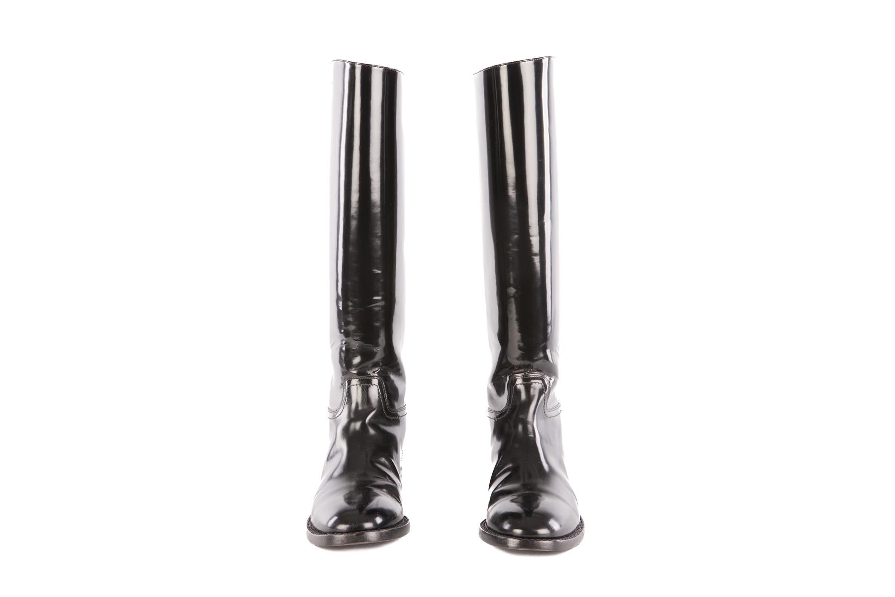 SAINT LAURENT BLACK PATENT LEATHER KNEE HIGH BOOTS EU 37 UK 4 US 7