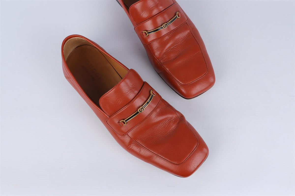 GUCCI ORANGE MEN'S GG LEATHER LOAFERS EU 43 UK 9 US 10