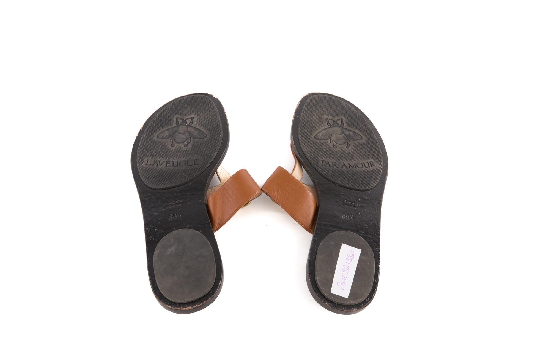 GUCCI BROWN GG LEATHER THONG SANDALS EU 38.5 UK 5.5 US 8.5