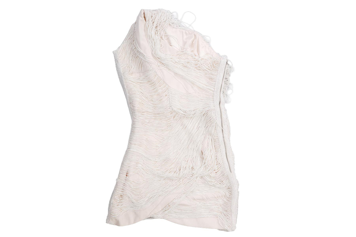 RALPH & RUSSO WHITE BEADED MINI DRESS XSMALL