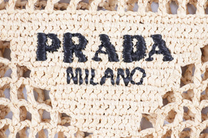 PRADA BEIGE SMALL RAFFIA TOTE BAG