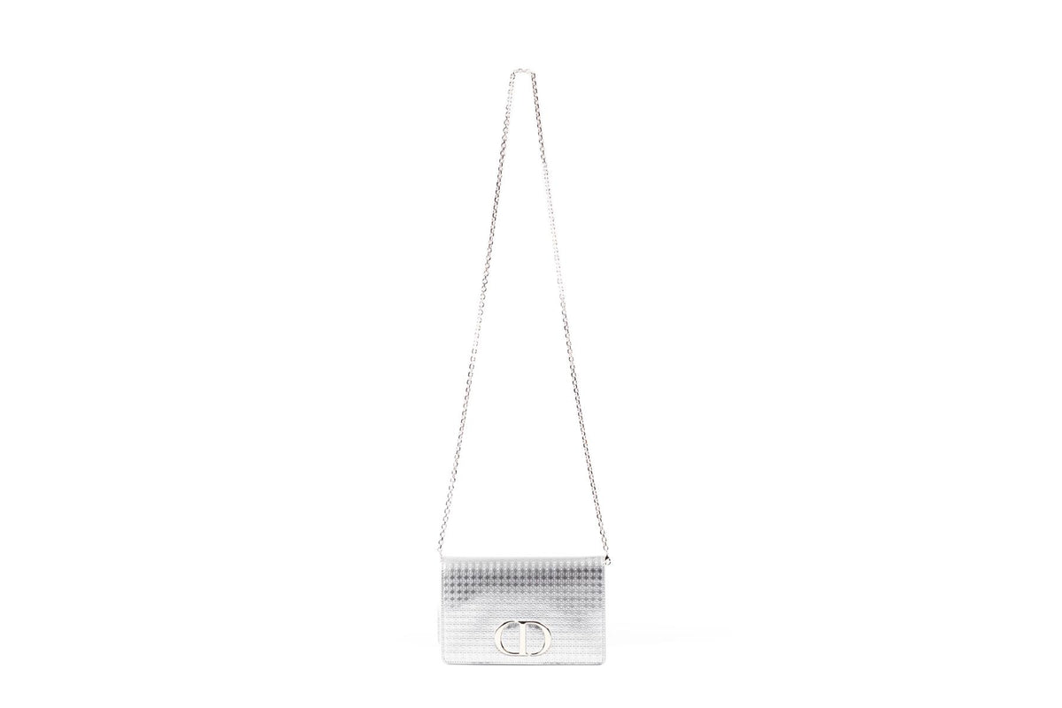 CHRISTIAN DIOR SILVER 30 MONTAIGNE 2 IN 1 MICRO CANNAGE LEATHER BAG