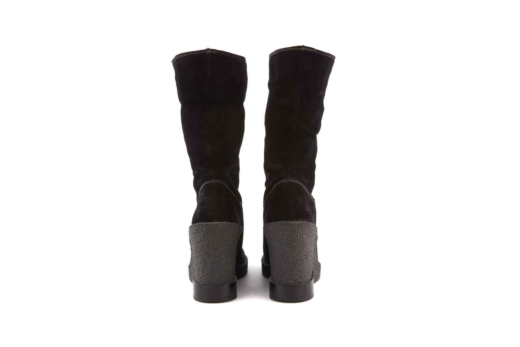 TOD'S BLACK SHEARLING WEDGE ANKLE BOOTS EU 39.5 UK 6.5 US 9.5