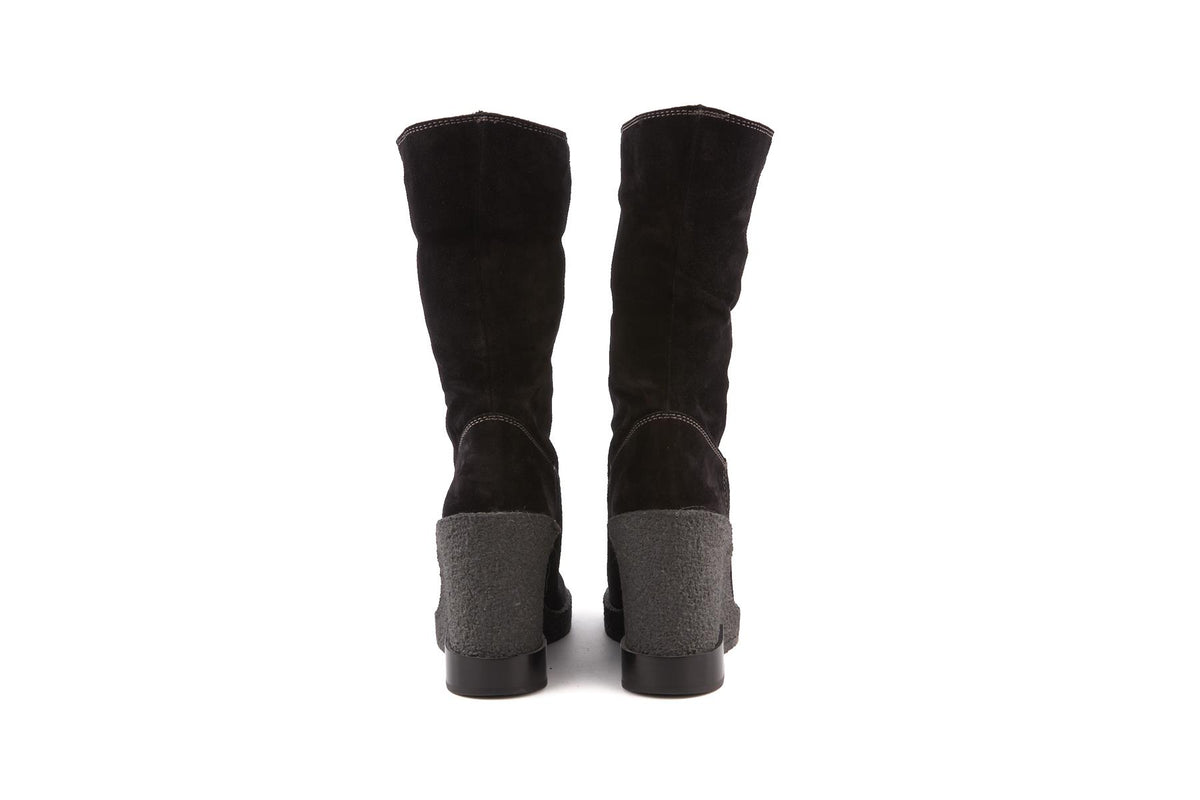 TOD'S BLACK SHEARLING WEDGE ANKLE BOOTS EU 39.5 UK 6.5 US 9.5