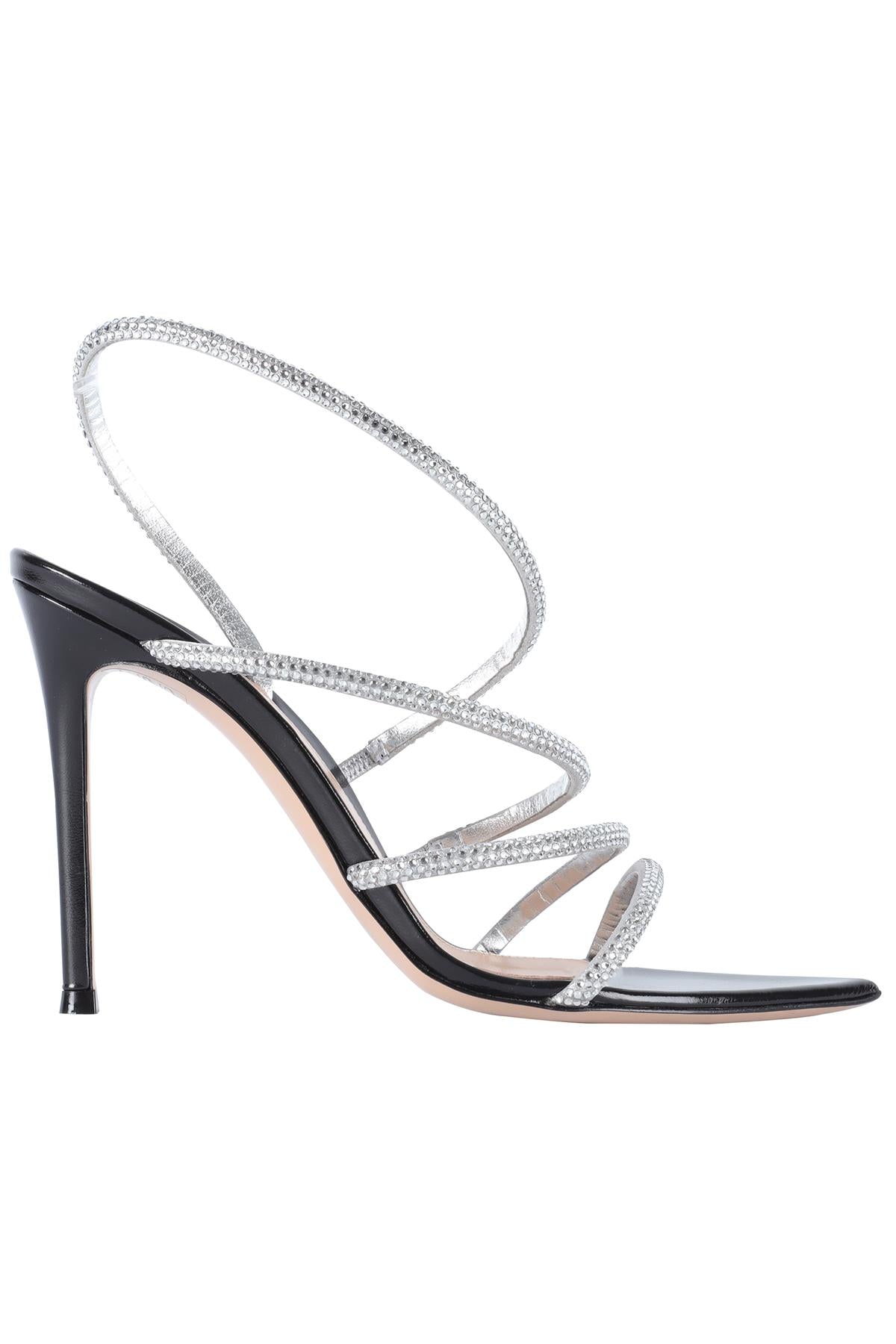 GIANVITO ROSSI SILVER CRYSTAL AND LEATHER SANDALS EU 38 UK 5 US 8