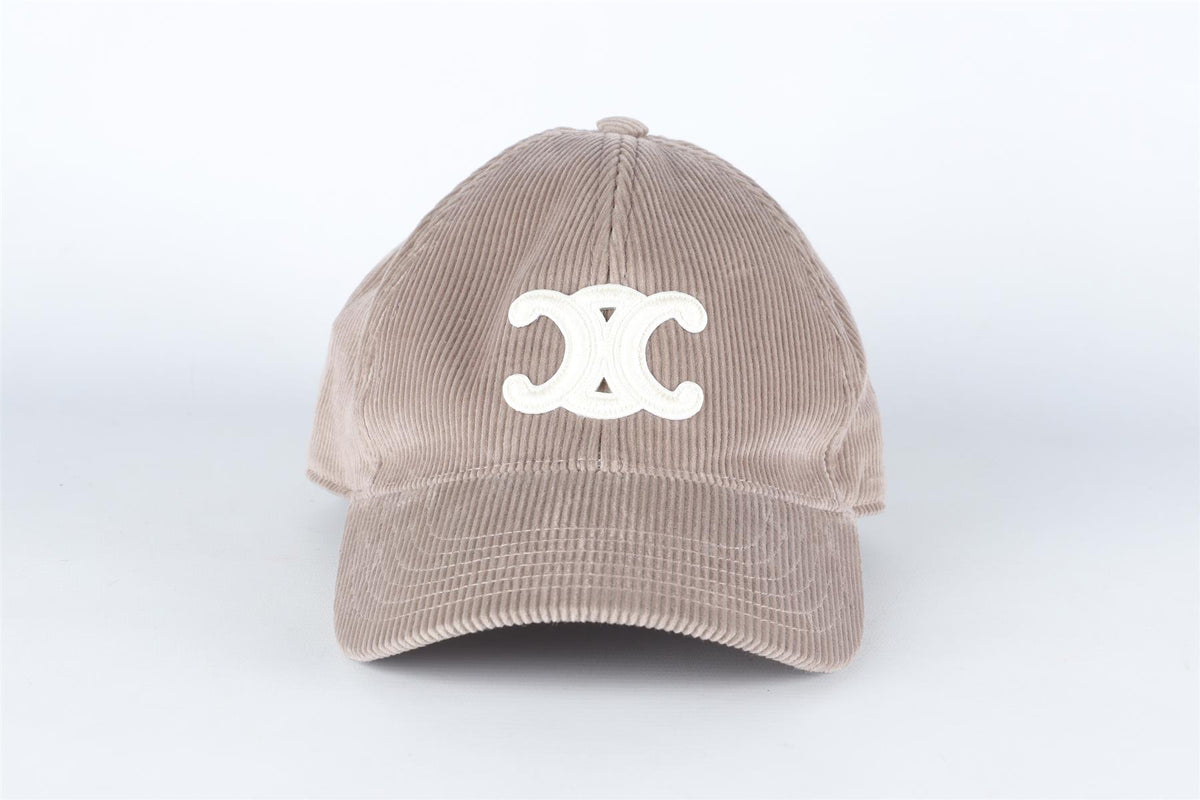 CELINE GREY TRIOMPHE CORDUROY BASEBALL CAP ONE SIZE