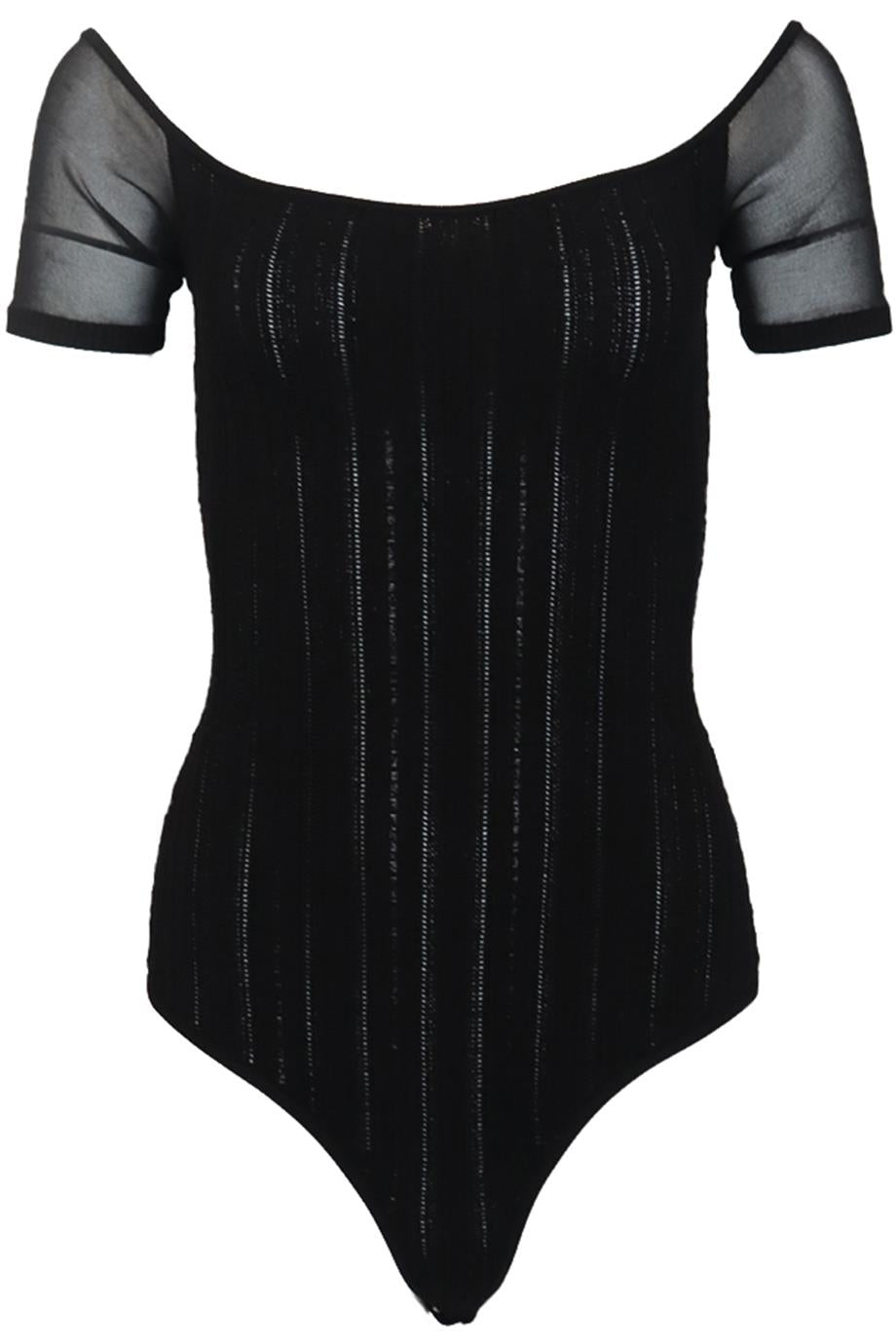 CUSHNIE RIBBED STRETCH KNIT BODYSUIT SMALL