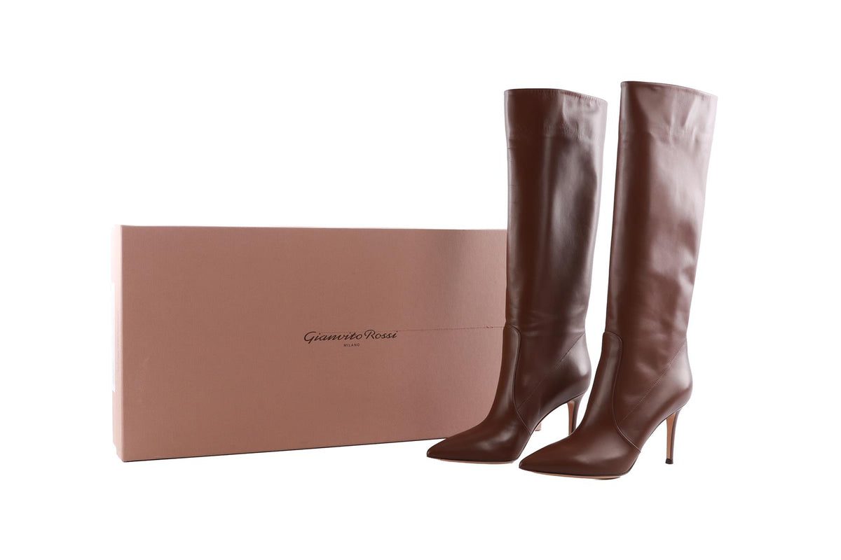 GIANVITO ROSSI BROWN LEATHER KNEE HIGH BOOTS EU 39.5 UK 6.5 US 9.5