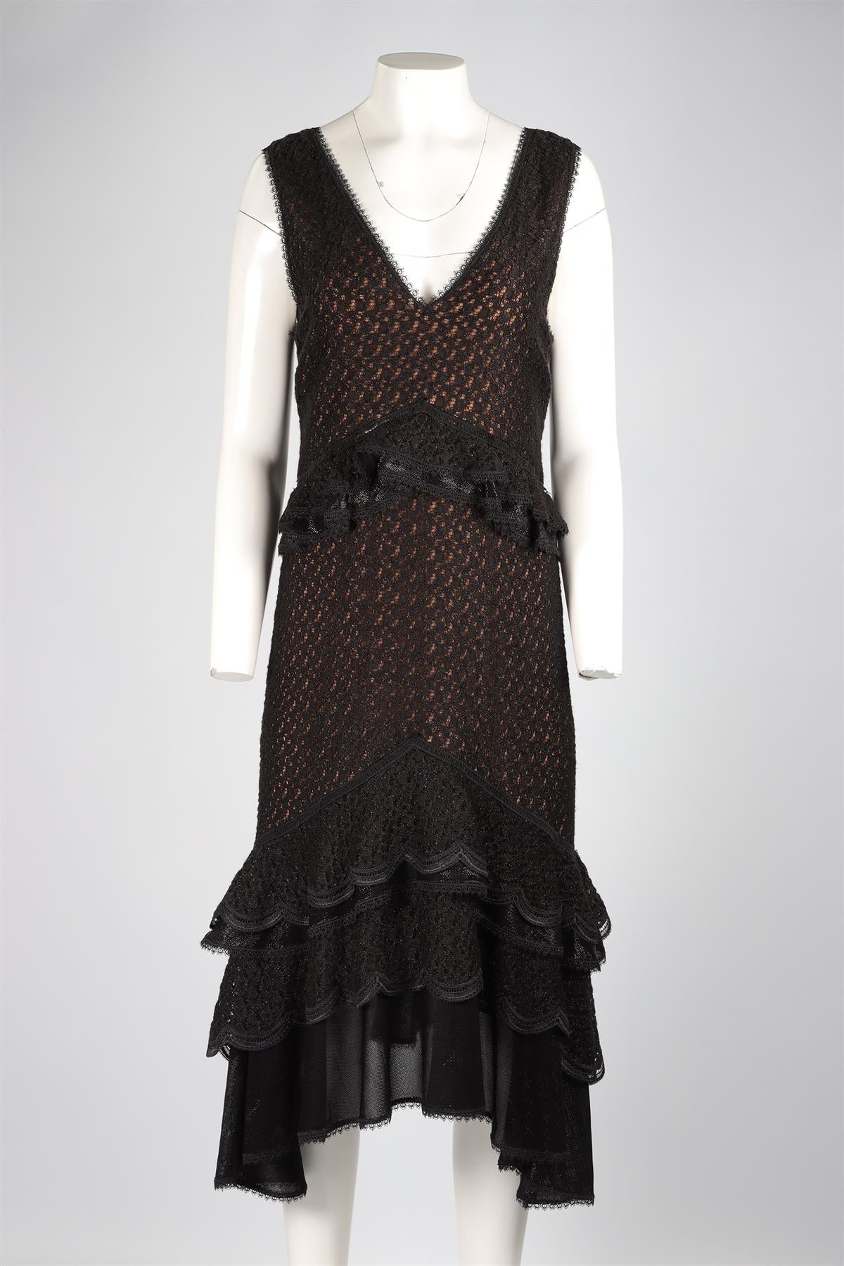 JONATHAN SIMKHAI BLACK LACE MIDI DRESS US 10 UK 14