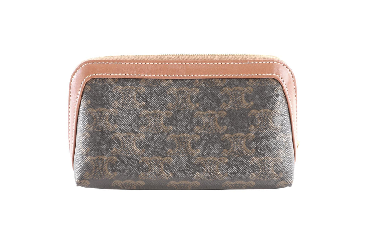 CELINE BROWN SMALL TRIOMPHE COATED CANVAS POUCH