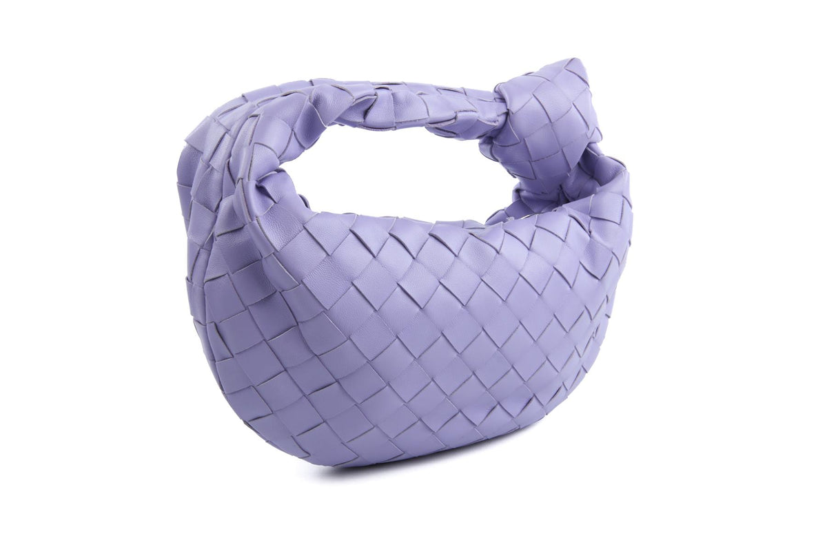 BOTTEGA VENETA PURPLE JODIE MINI INTRECCIATO LEATHER TOTE BAG