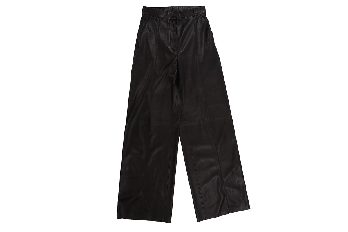 BLACK FAUX LEATHER STRAIGHT LEG PANTS