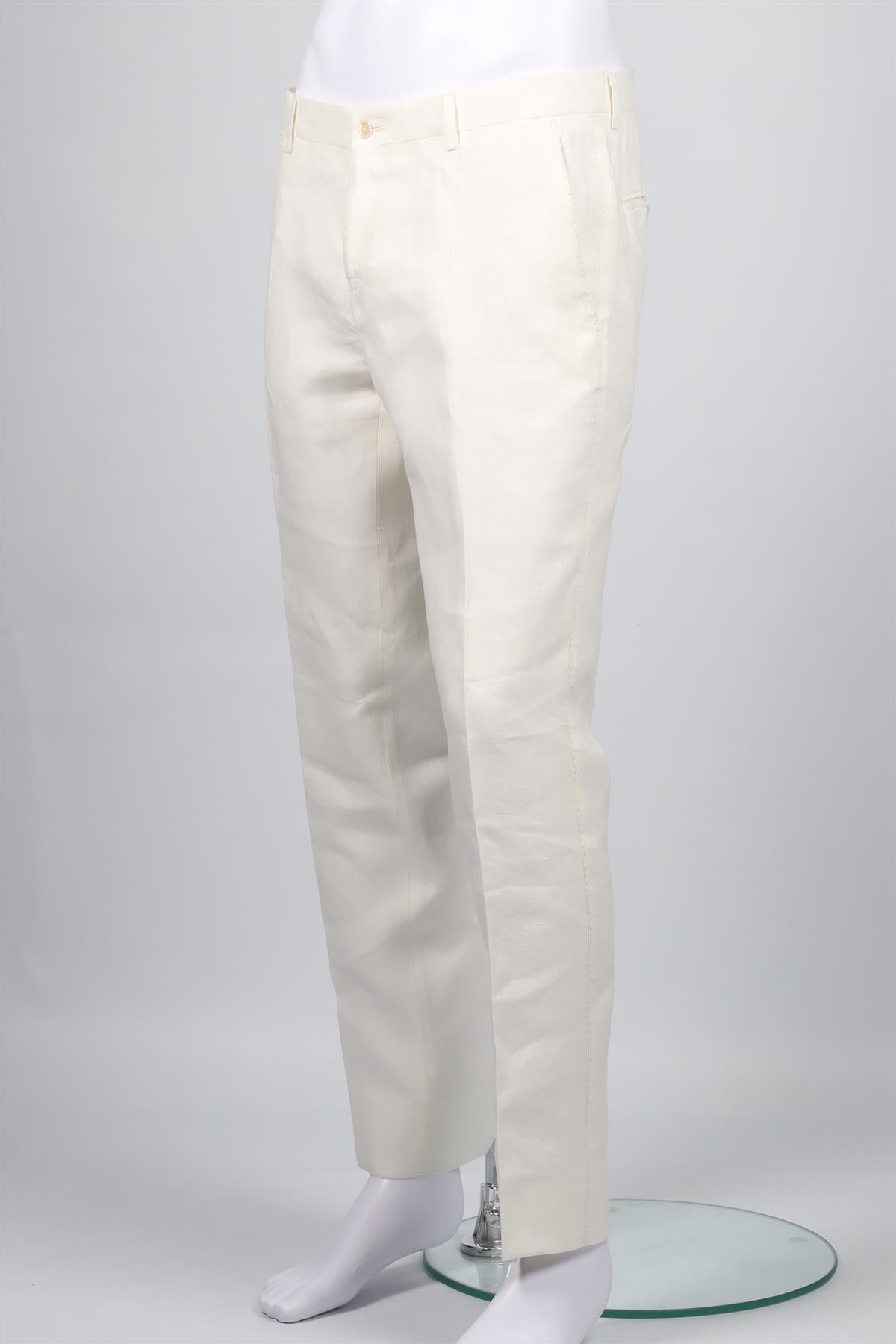 DOLCE & GABBANA WHITE MEN'S LINEN STRAIGHT LEG PANTS IT 48 UK 32