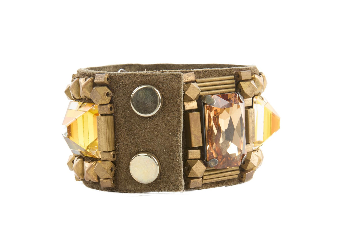 MATTHEW WILLIAMSON KHAKI CRYSTAL AND SUEDE BRACELET