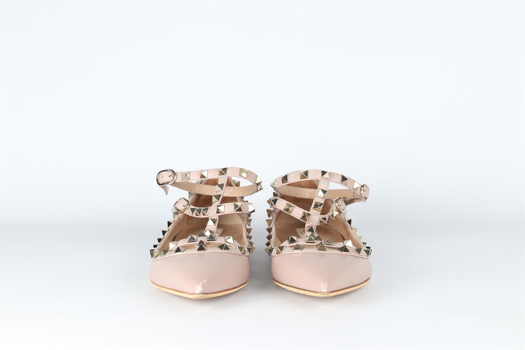 VALENTINO GARAVANI NUDE ROCKSTUD LEATHER BALLERINA FLATS EU 40 UK 7 US 10