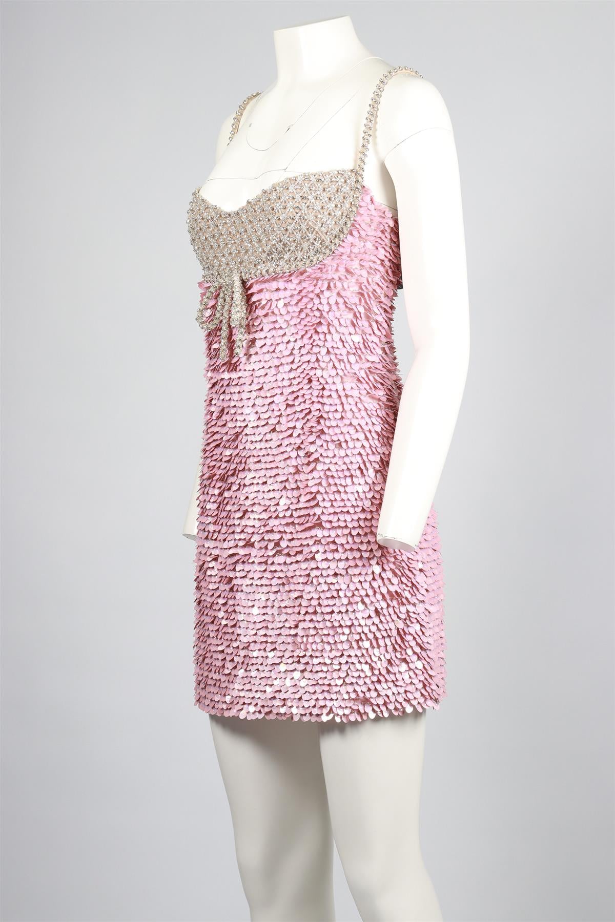 VALENTINO PINK CRYSTAL AND SEQUIN MINI DRESS IT 42 UK 10