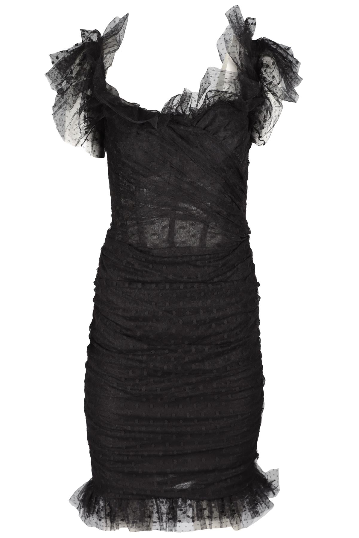 DOLCE & GABANNA BLACK TULLE MIDI DRESS IT 44 UK 12