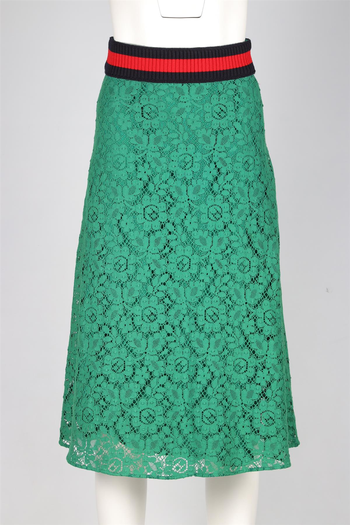 GUCCI GREEN LACE MIDI SKIRT IT 38 UK 6