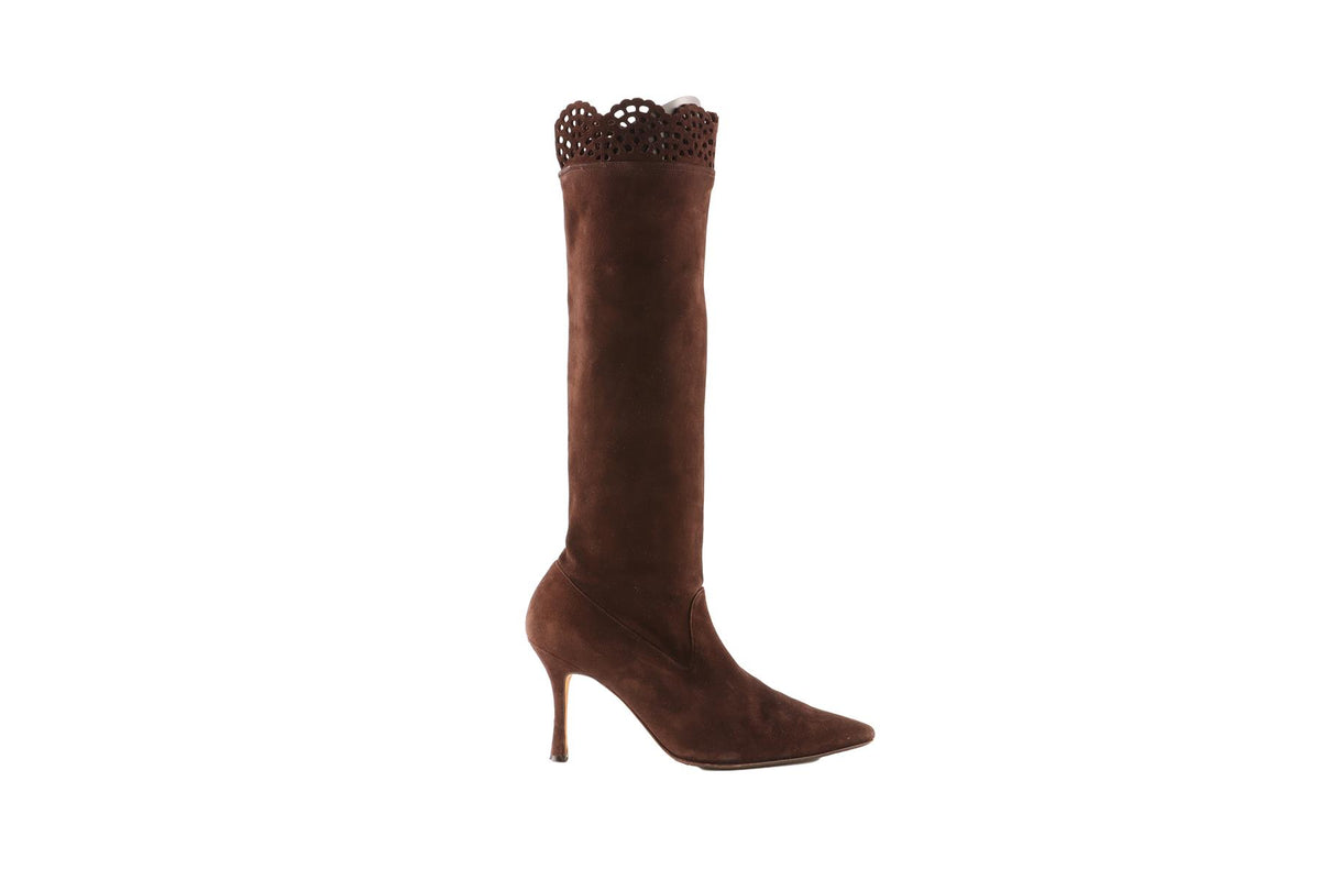 MANOLO BLAHNIK BROWN SUEDE KNEE HIGH BOOTS EU 39 UK 6 US 9