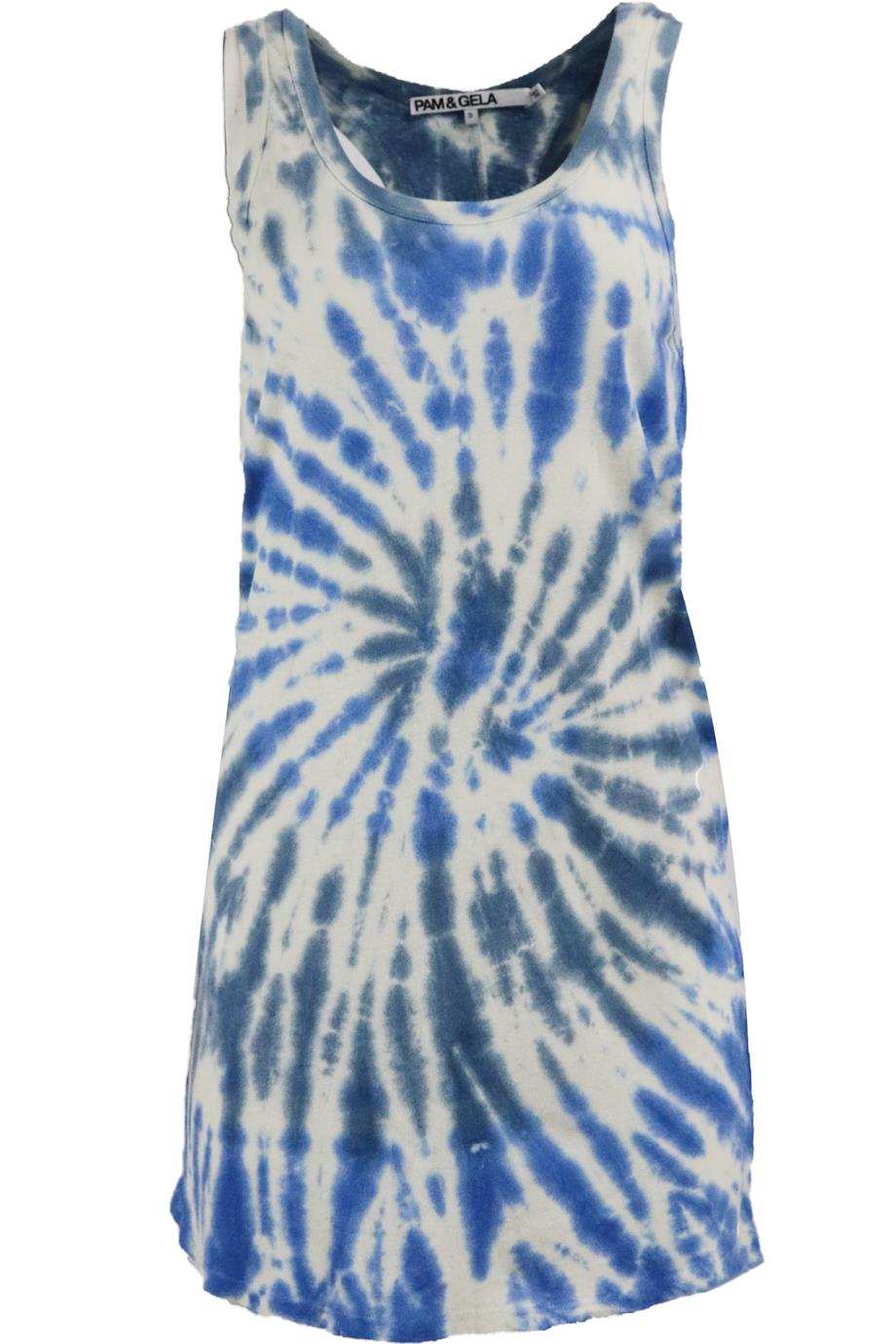 PAM AND GELA TIE DYED COTTON AND LINEN BLEND MINI DRESS SMALL