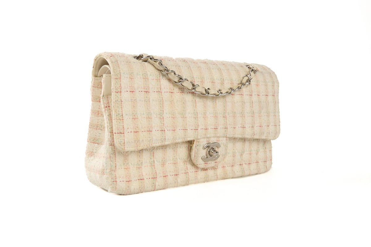 CHANEL MULTI 2004-2005 CLASSIC DOUBLE FLAP MEDIUM TWEED SHOULDER BAG