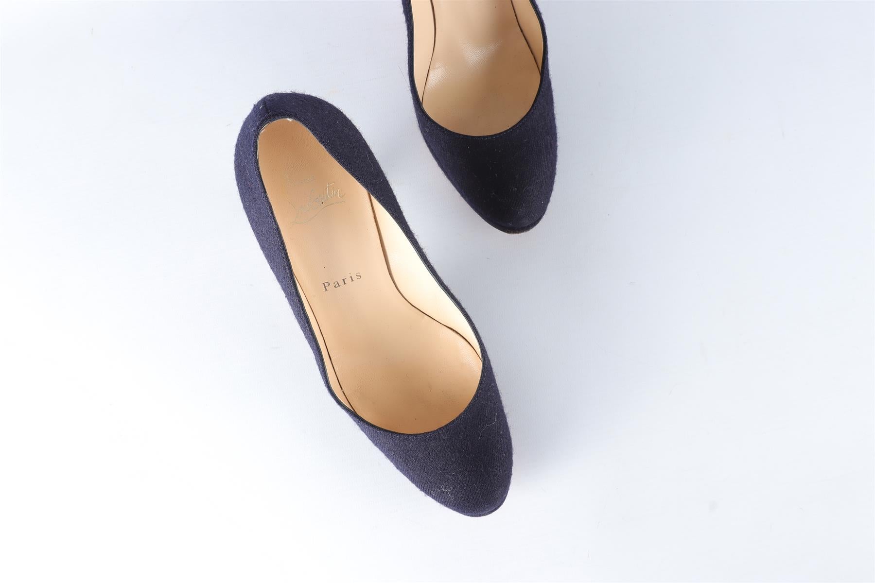 CHRISTIAN LOUBOUTIN NAVY FELT PUMPS EU 37.5 UK 4.5 US 7.5