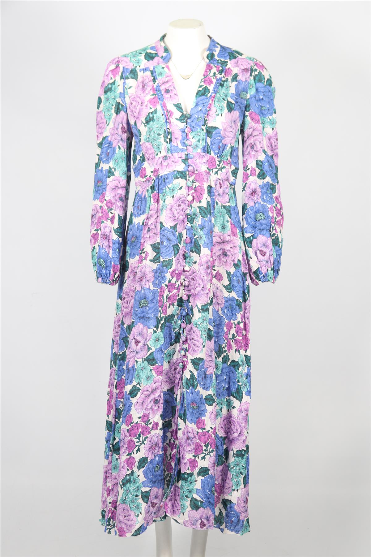 ZIMMERMANN FLORAL PRINT LINEN MAXI DRESS UK 12