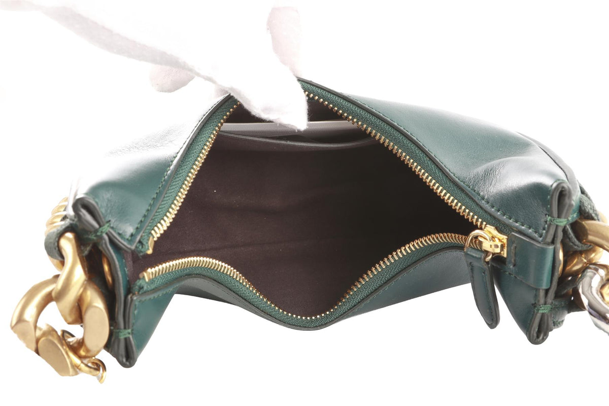 STELLA MCCARTNEY GREEN FRAYME SMALL FAUX LEATHER SHOULDER BAG