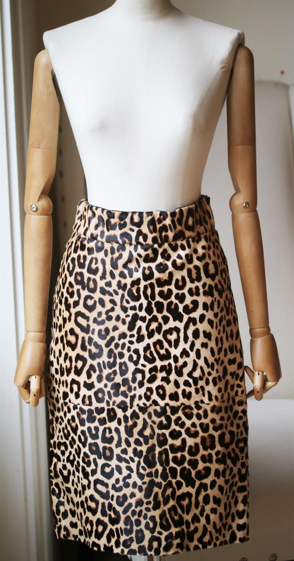 THEPERFEXT BELEN LEOPARD PRINT CALF HAIR SKIRT SMALL