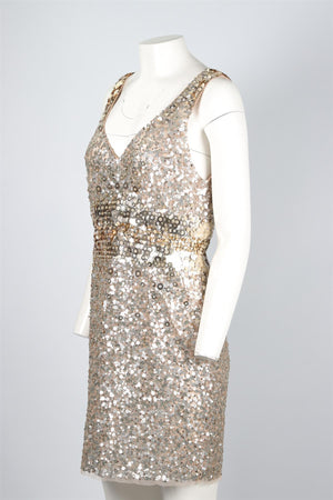 JENNY PECKHAM GOLD SEQUIN MINI DRESS UK 14